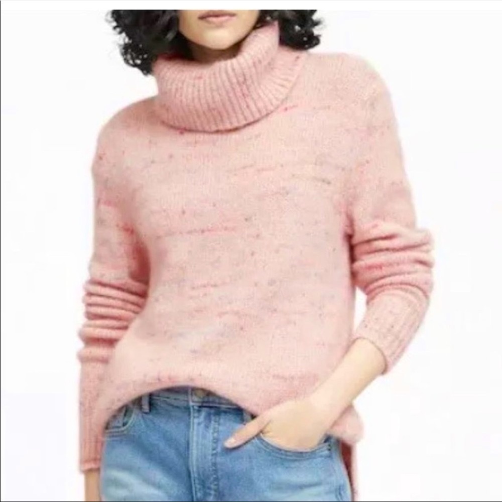Banana Republic Speckled Fluff Turtleneck Sweater, pink
